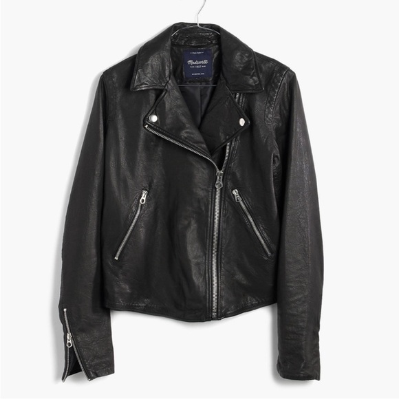 Madewell The Washed Leather Motorcycle Jacket in Black Size Large - Picture 2 of 13